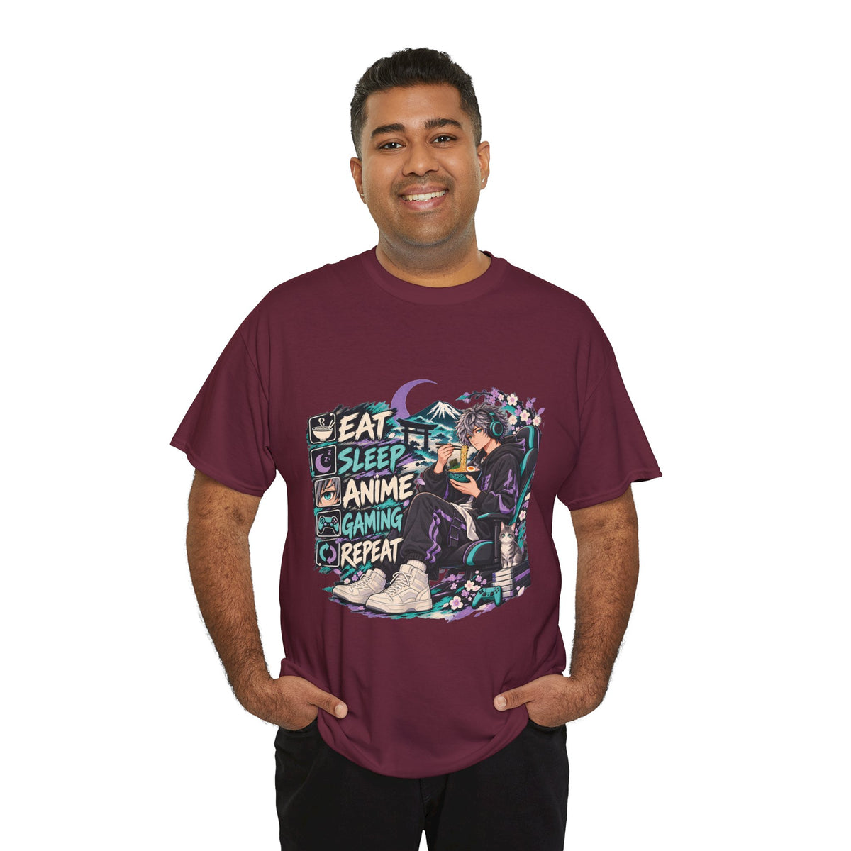 Eat Sleep Anime Gaming Repeat Video Game Graphic T-Shirt
