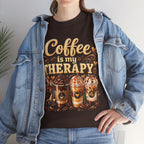 Coffee Is My Therapy T-Shirt | Coffee Cups Illustration, Cozy Beverage Tee