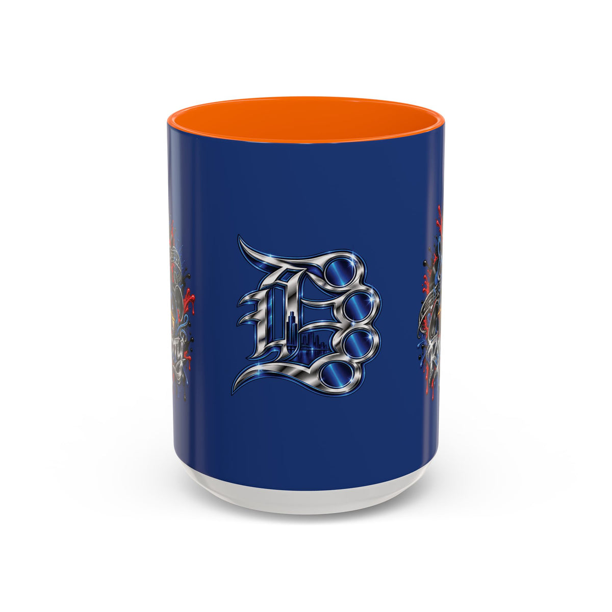 Detroit Rock City 313 Blue Accent Mug | Cityscape Guitar Graffiti Design