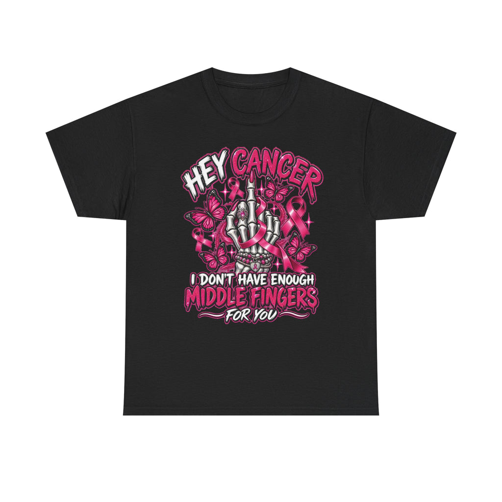 Hey Cancer middle finger ribbon T-Shirt | Breast Cancer Awareness