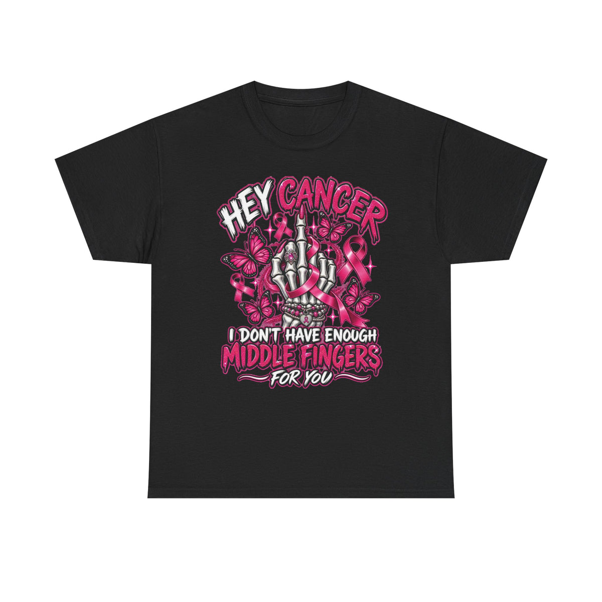 Hey Cancer middle finger ribbon T-Shirt | Breast Cancer Awareness