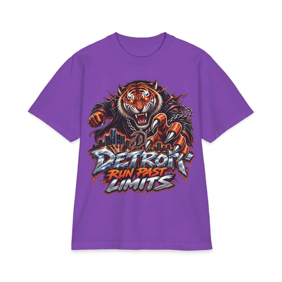Detroit Run Past Limits T-Shirt | Tiger City Skyline Graphic