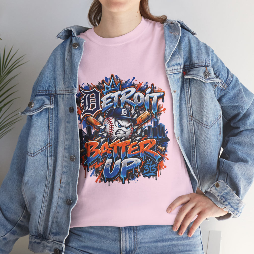 Detroit Batter Up T-Shirt | Baseball City Skyline Tee