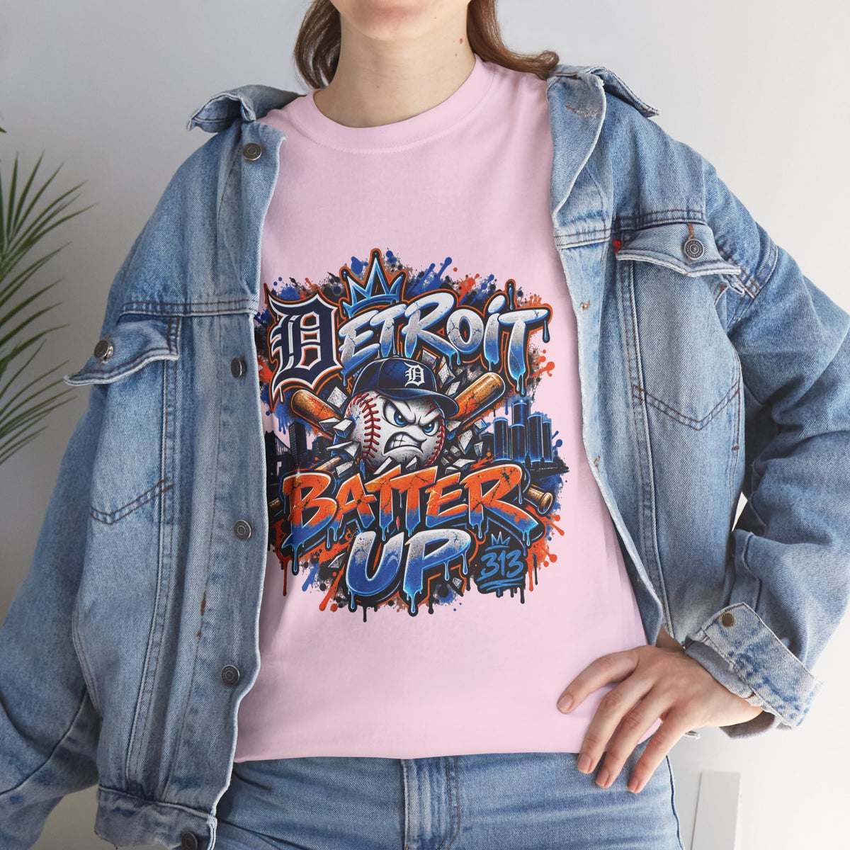 Detroit Batter Up T-Shirt | Baseball City Skyline Tee