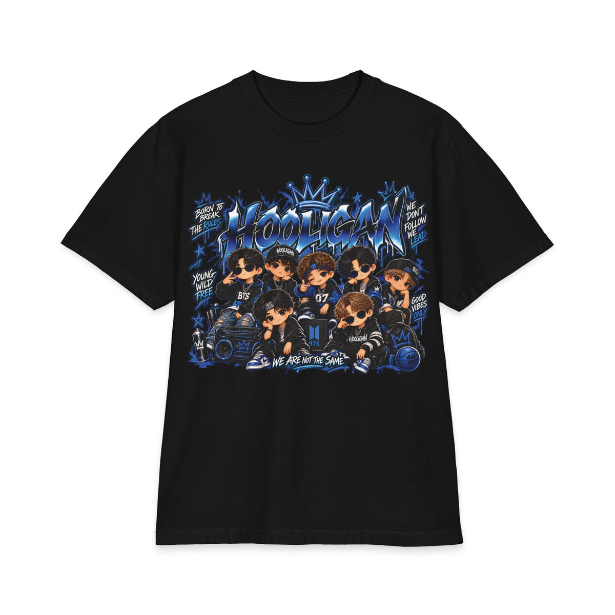 BTS Blue Anime Boy Band Graphic T-Shirt | Kawaii Chibi Crew Tee