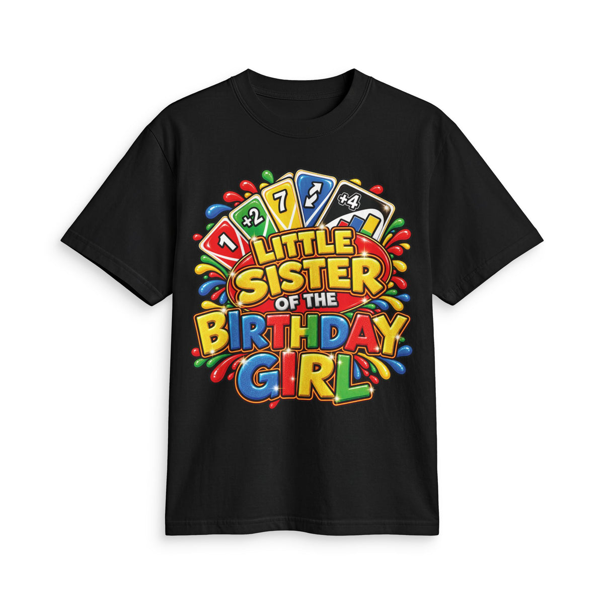 Little Sister of the Birthday Girl T-Shirt | Colorful Birthday Kids Tee