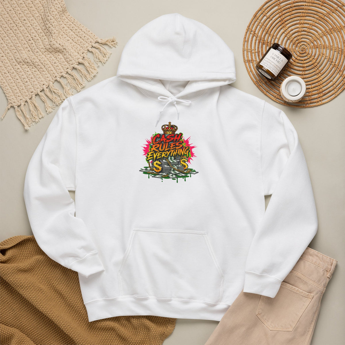 Cash Rules Everything Around Me Hoodie | Graffiti Money Crown Streetwear