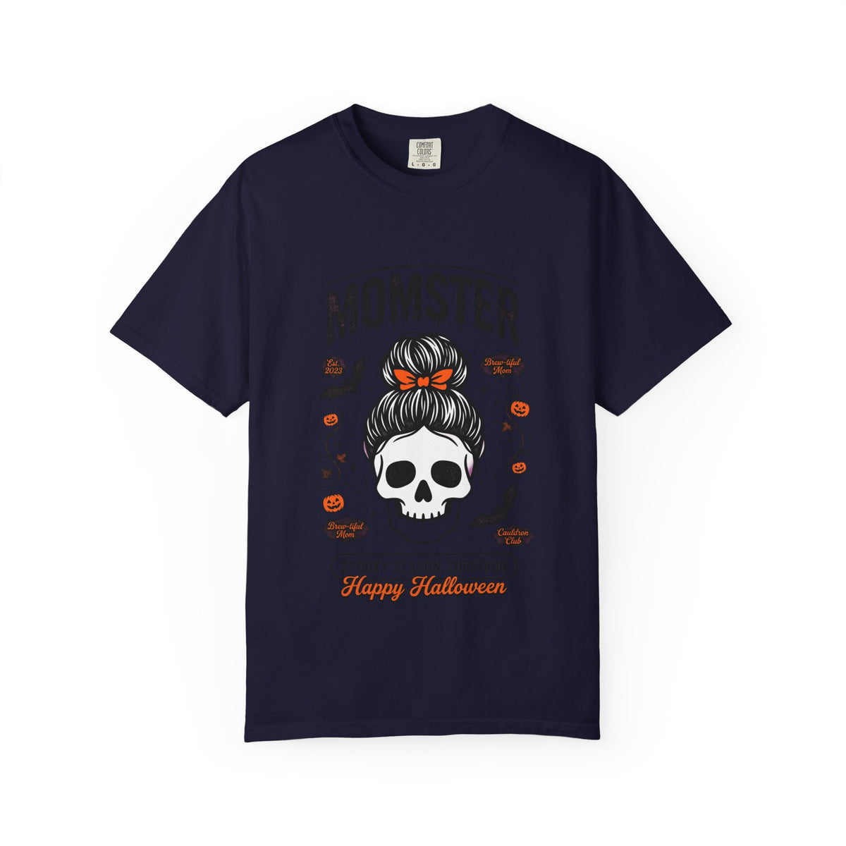 Momster Skull with Messy Bun T-shirt | Halloween Spooky Season Survivor