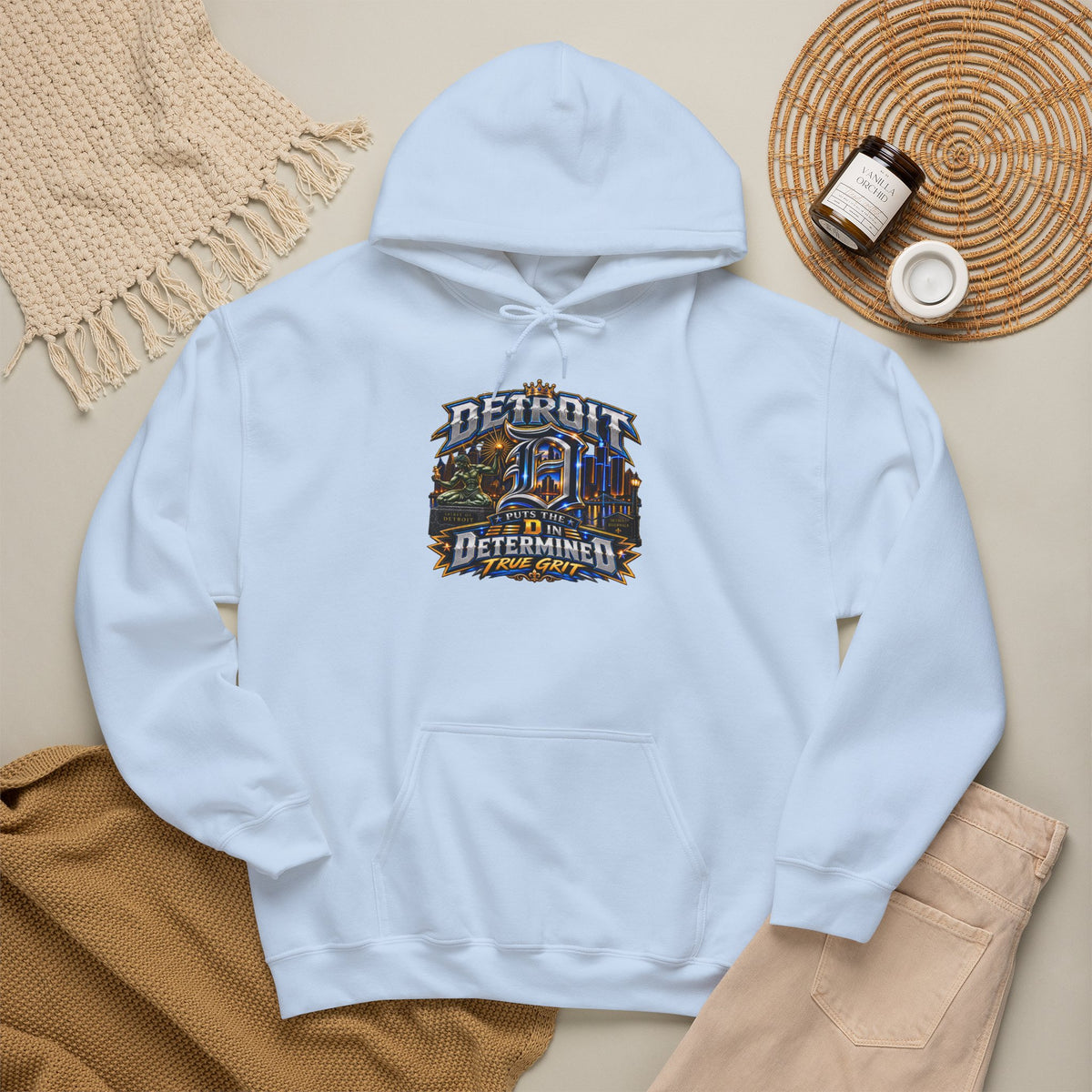 Detroit skyline determined slogan Hoodie | Motor City vintage style