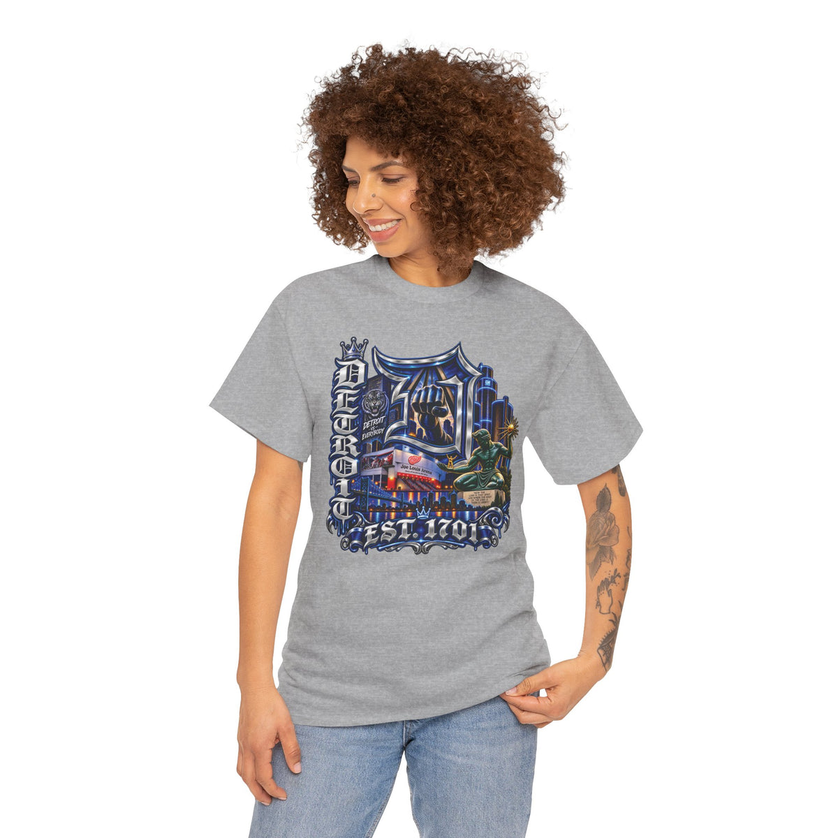 Detroit Skyline Graphic Tee | Motor City Vintage Script, Est. 1701
