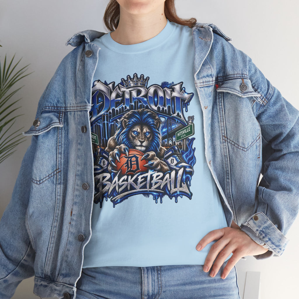 Detroit Basketball Lion Graphic Tee | City Streetball Detroit D Logo