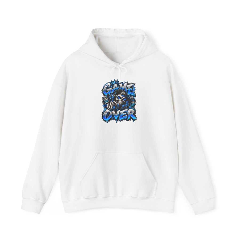 Game Over Skull hoodie | Gaming Graphic Sweatshirt, Blue Grunge Design