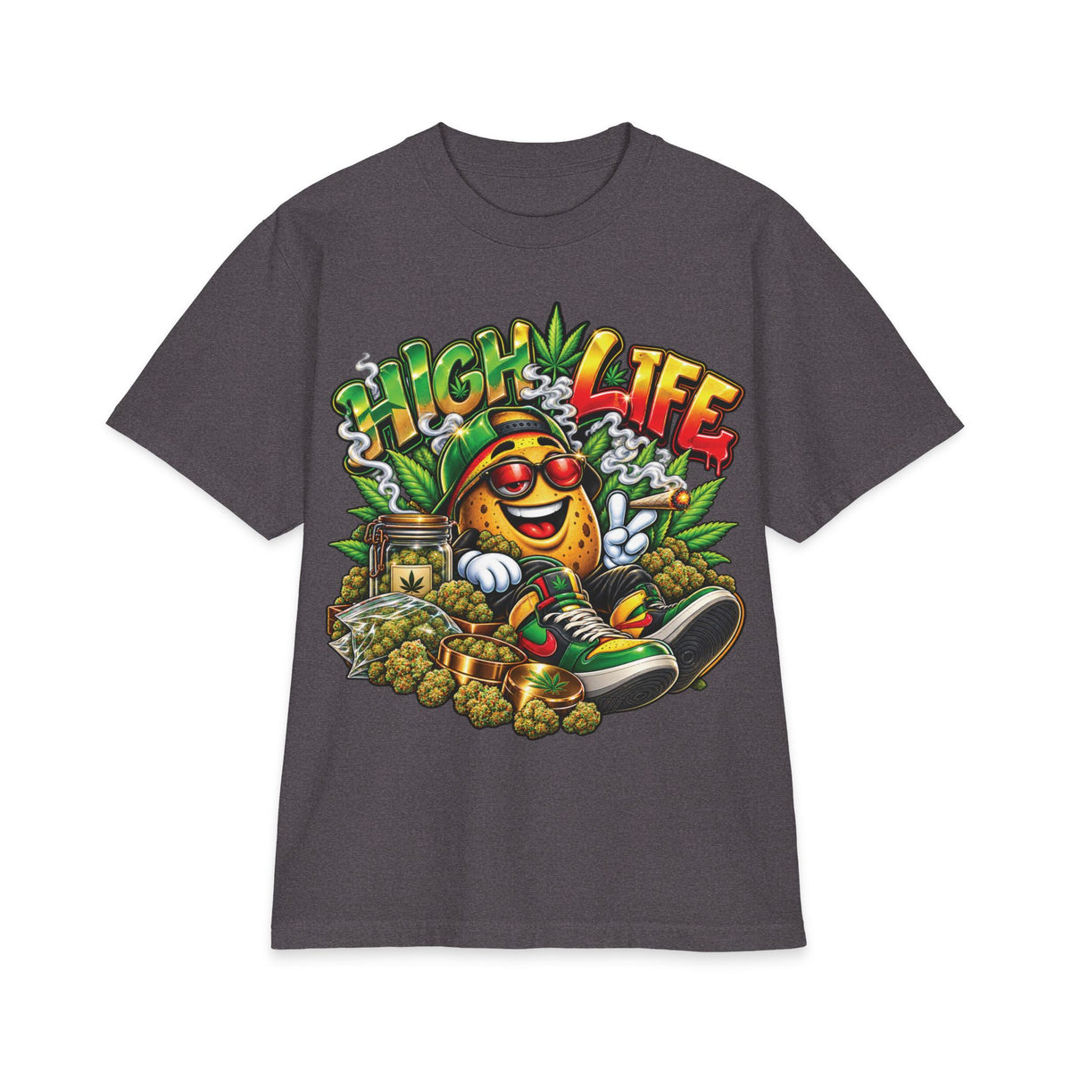 Detroir 420 High Life Smiley Stoner T-Shirt | Cannabis Leaf Skateboard Graphic