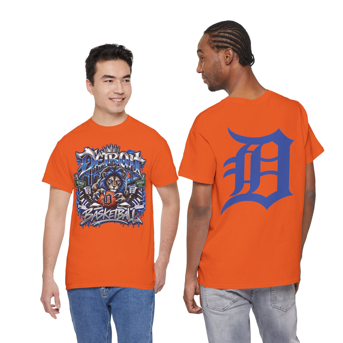 Detroit Lion Basketball Tee | D Letter Back Logo, Urban Sports Graphic