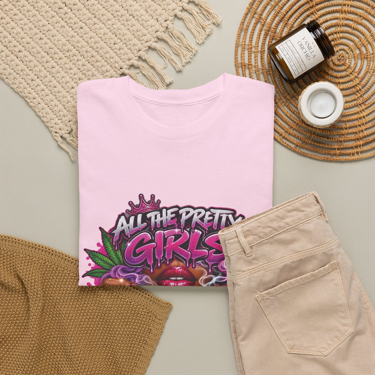 All The Pretty Girls Roll Like This T-Shirt | Pink Graffiti Cannabis Hands Design