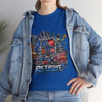 Detroit Skyline Collage T-Shirt | Motor City Landmarks, Vintage Neon Design