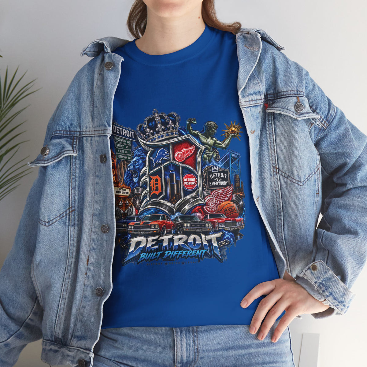 Detroit Skyline Collage T-Shirt | Motor City Landmarks, Vintage Neon Design