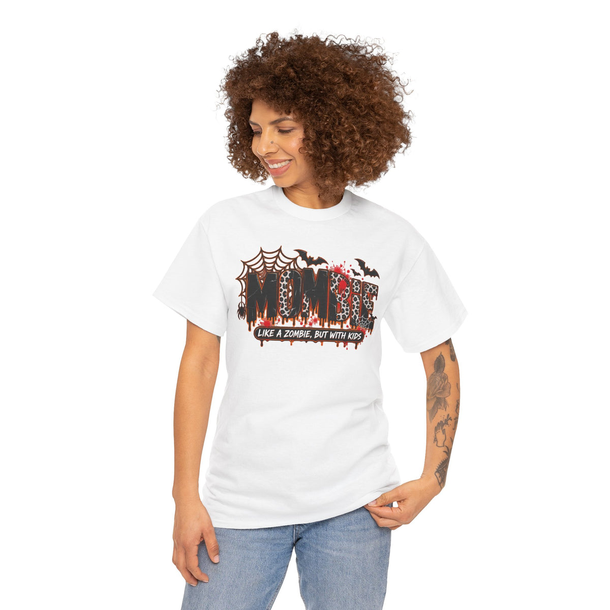 Mombie Mom T-Shirt | Halloween mom tee, spooky bats and cobwebs