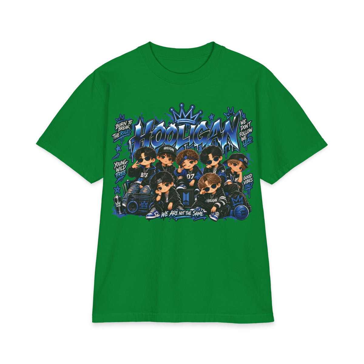 BTS Blue Anime Boy Band Graphic T-Shirt | Kawaii Chibi Crew Tee