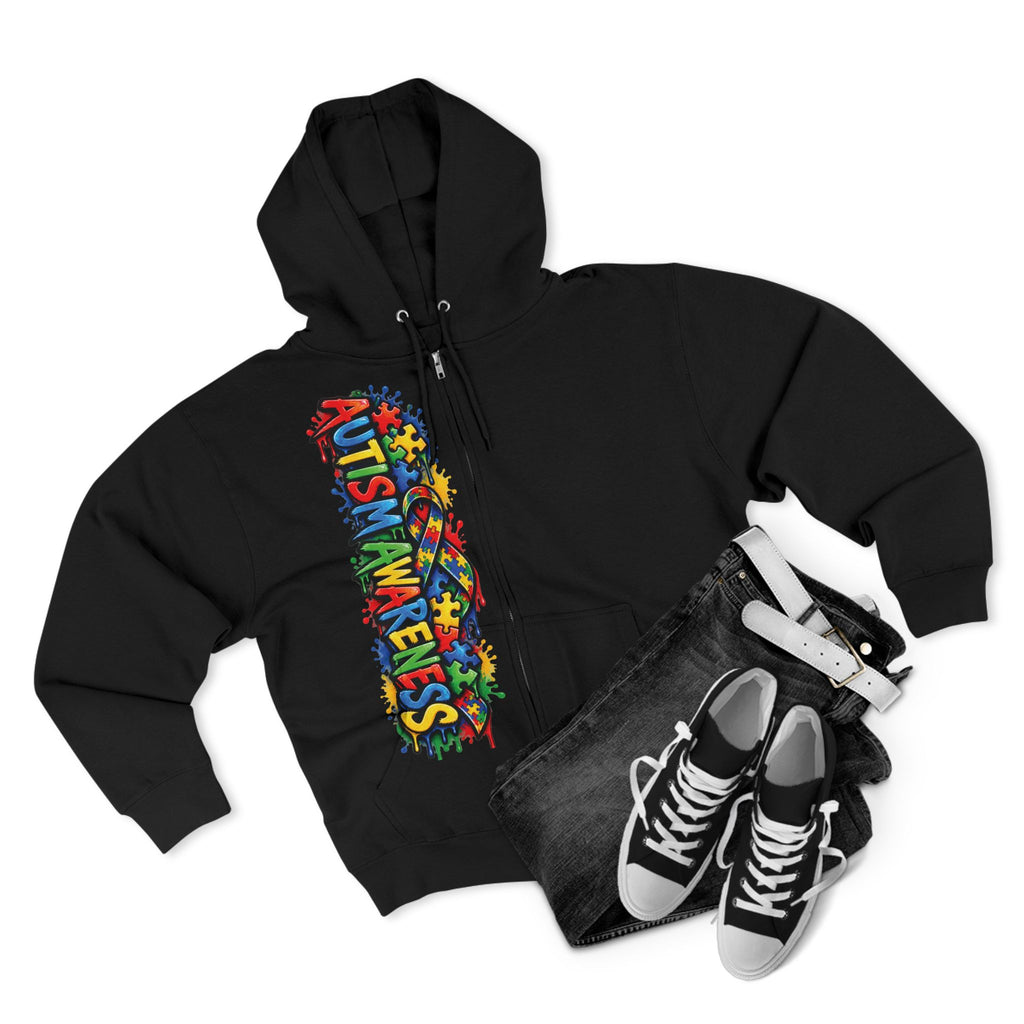 Autism Awareness Puzzle Heart Zip Hoodie | Colorful Awareness Design