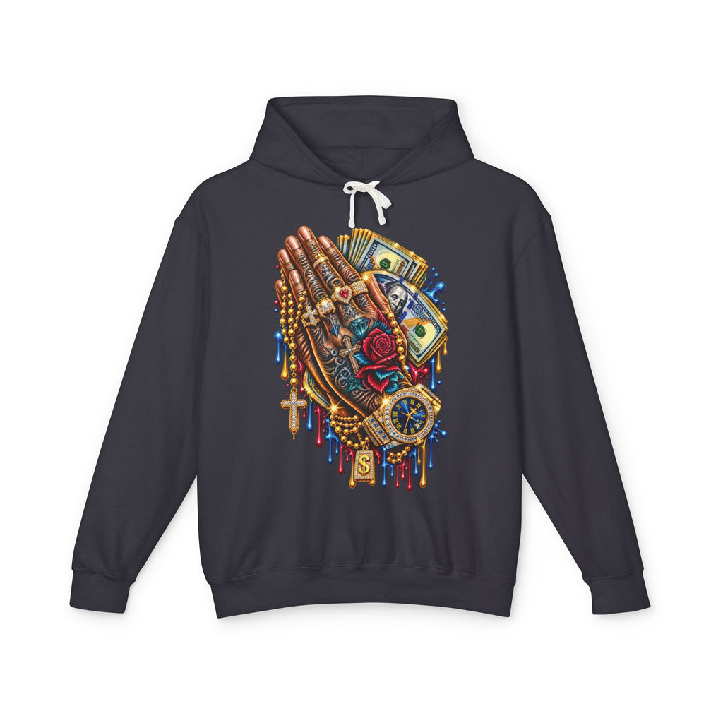 Praying Hands Collage Hoodie | Money, Watch & Roses Drip Design