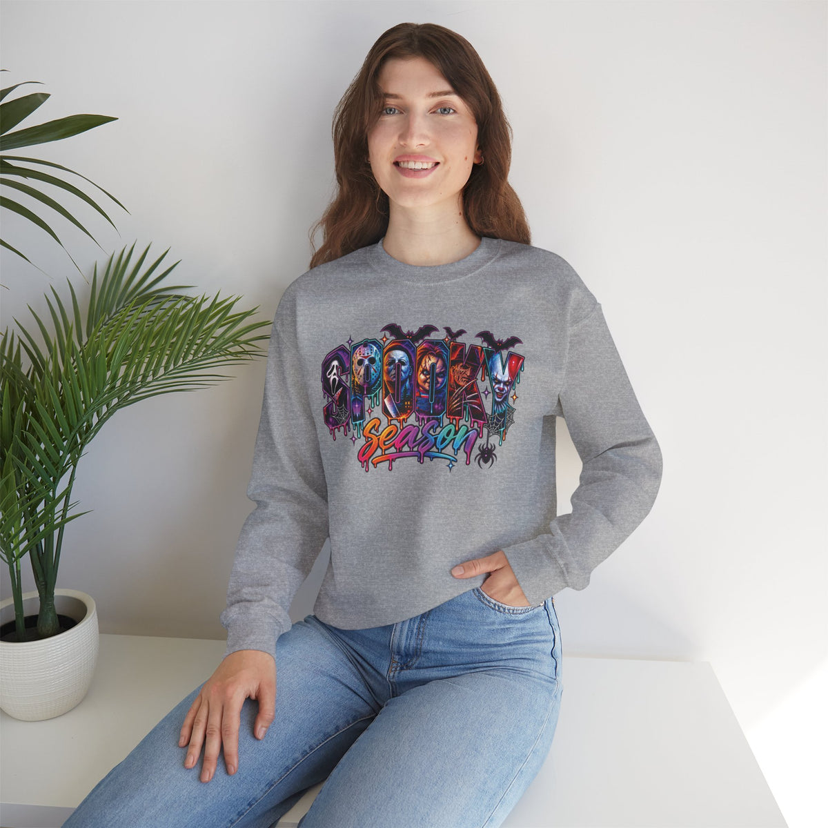 Spooky Season Horror Character Skateboard Crewneck Sweatshirt | Gothic Skate Graffiti