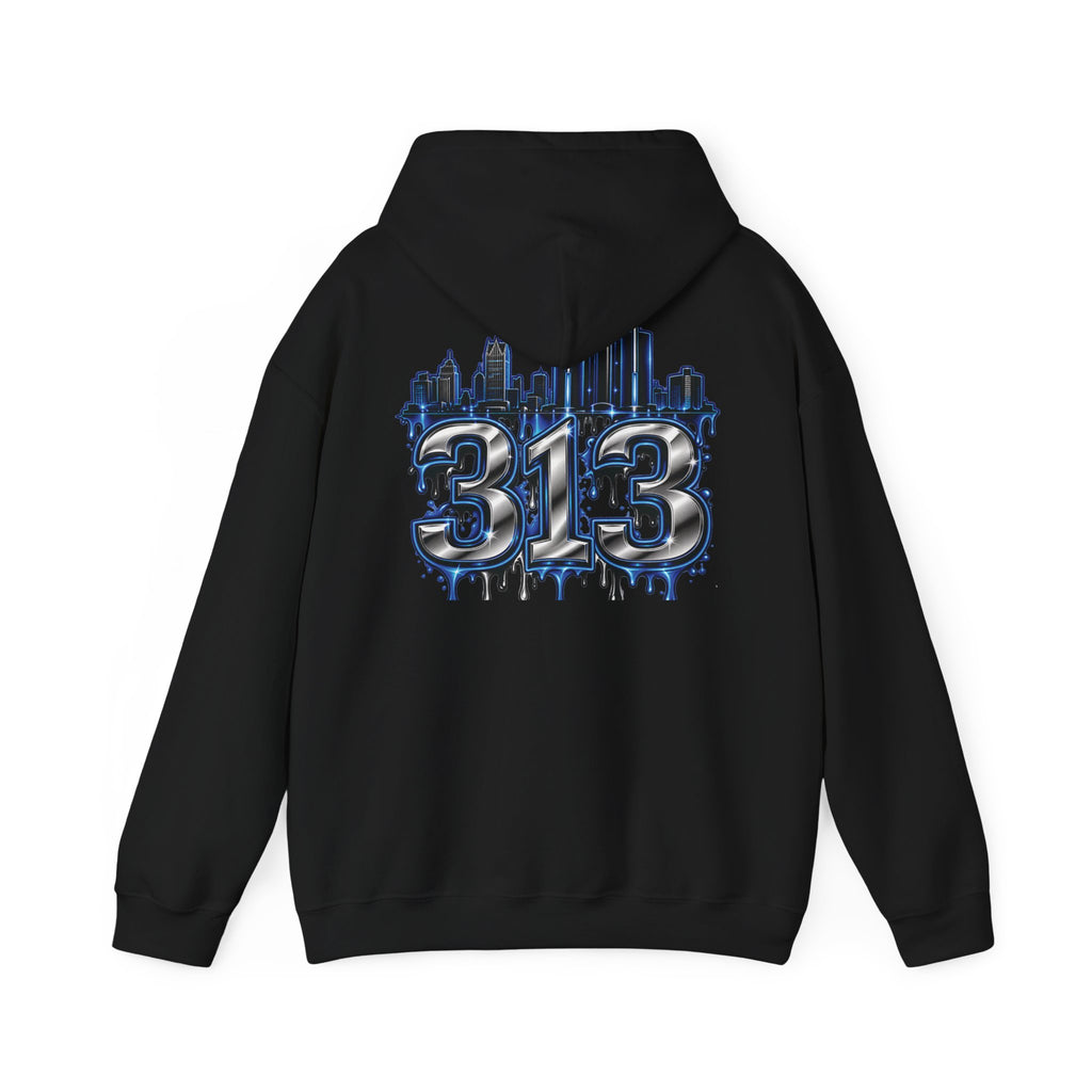 Detroit 313 Drip Skyline Hoodie | Graffiti Letter B Chest Design