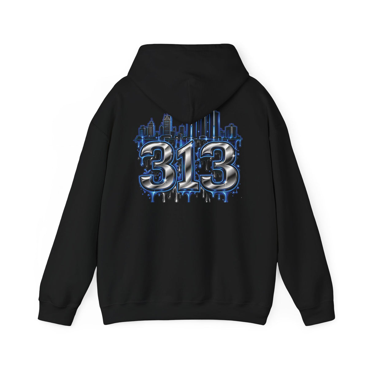 Detroit 313 Drip Skyline Hoodie | Graffiti Letter B Chest Design