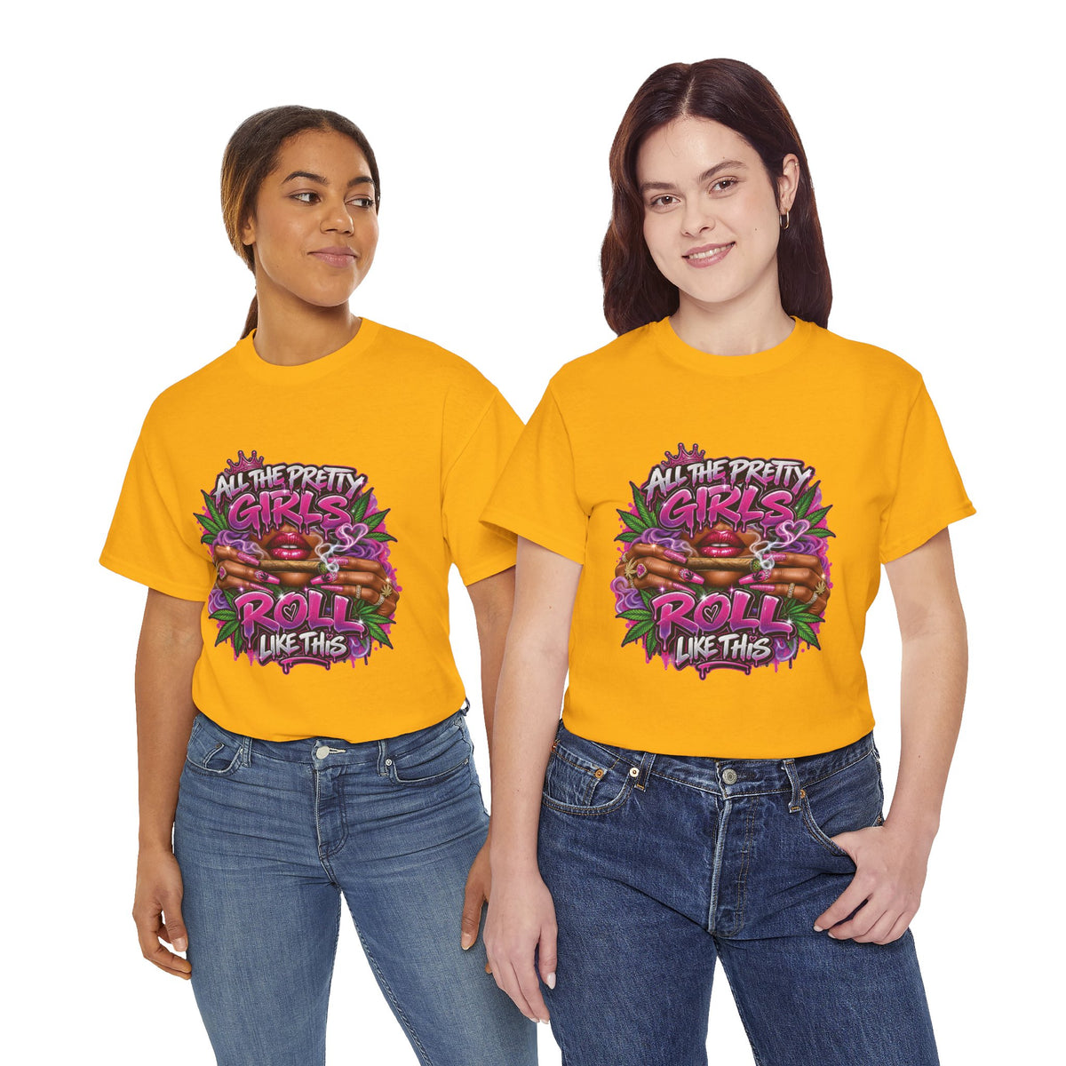 All The Pretty Girls Roll Like This T-Shirt | Pink Graffiti Cannabis Hands Design