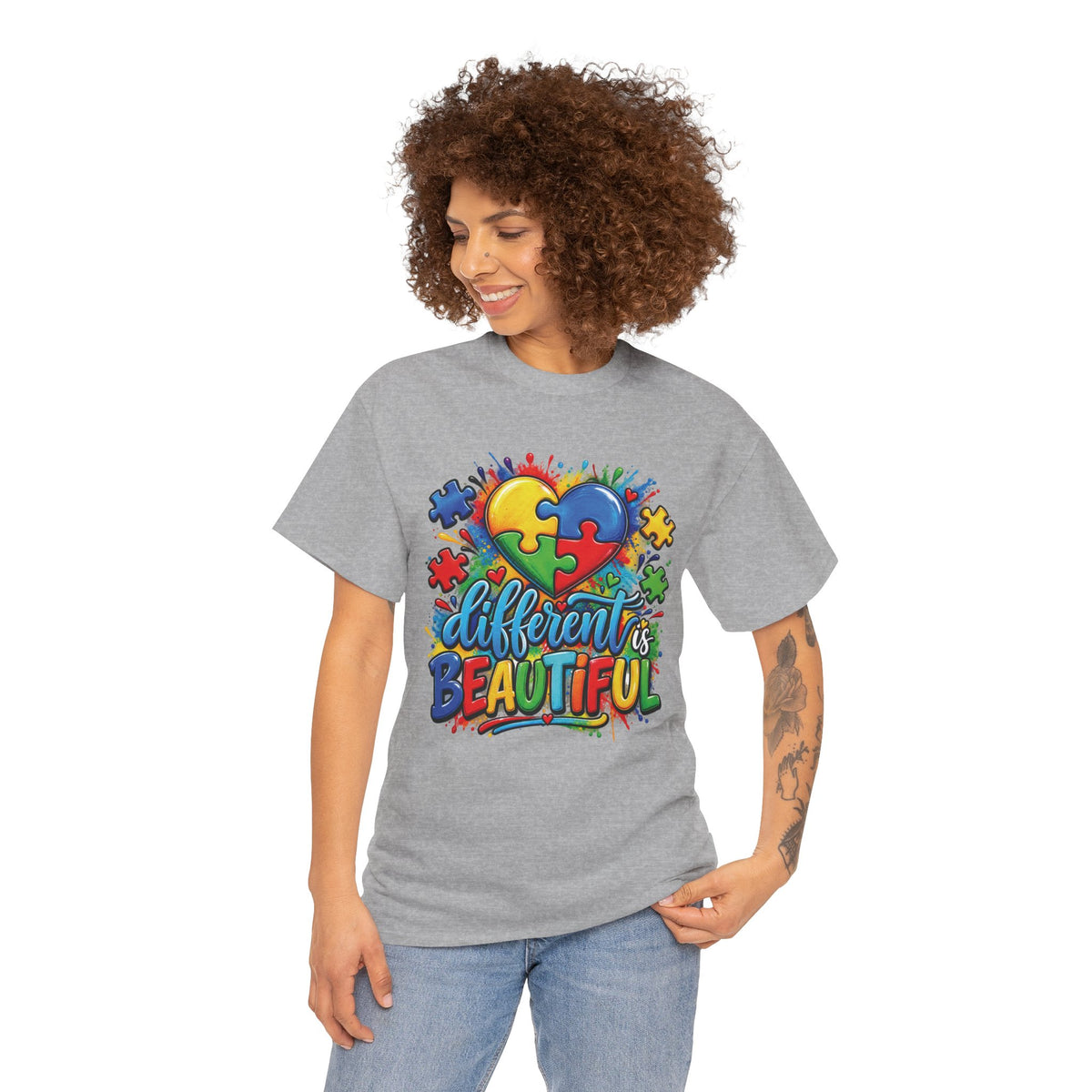 Different Is Beautiful Autism Puzzle Heart T-Shirt | Neurodiversity Awareness Tee