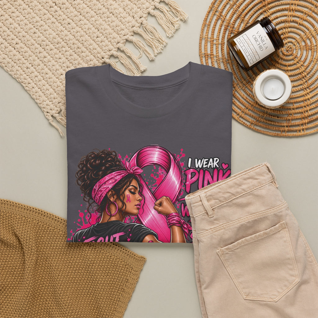 Fight with Faith breast cancer awareness T-Shirt | Rosie the Riveter pink ribbon design