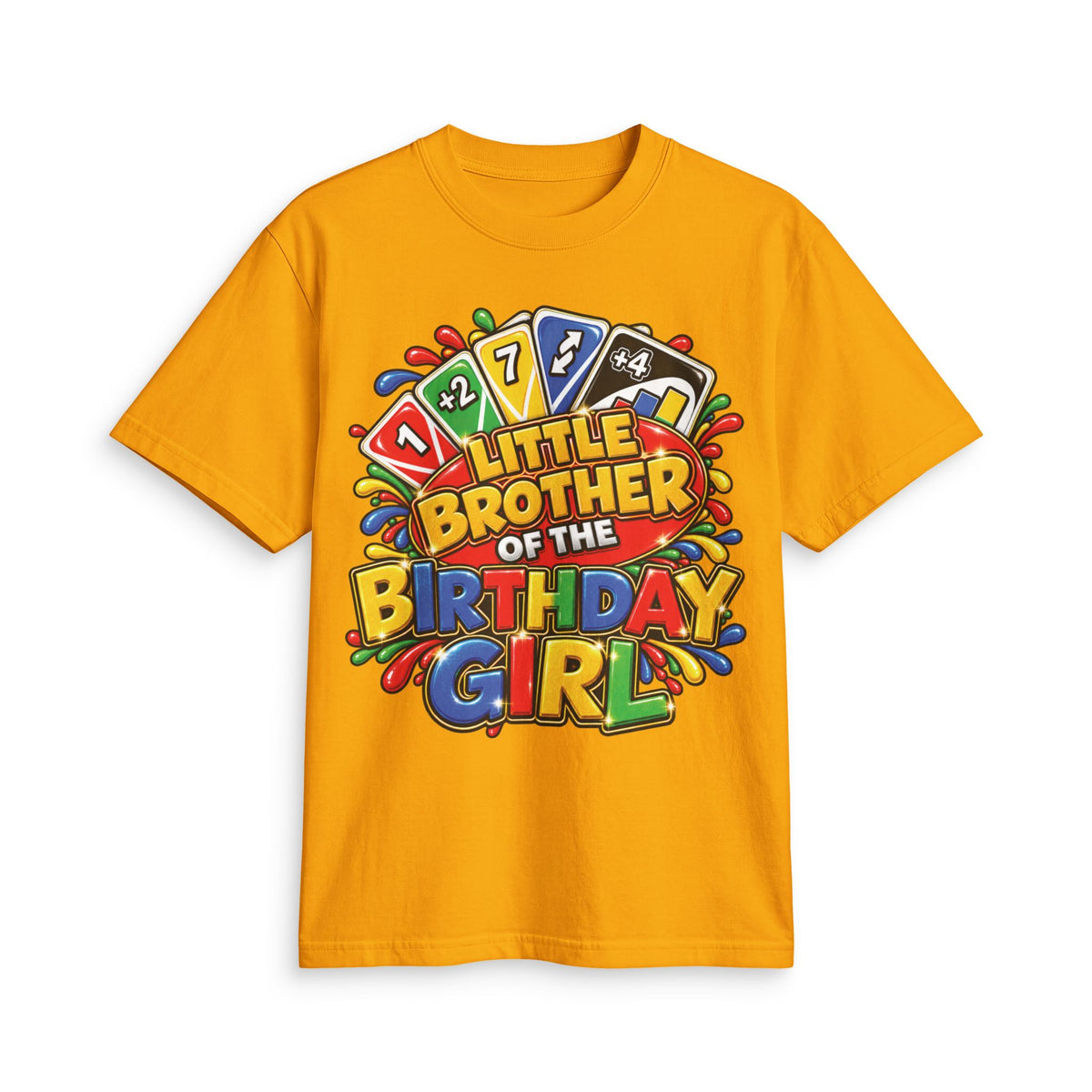Little Brother of the Birthday Girl T-Shirt | Colorful Game Card Party Design
