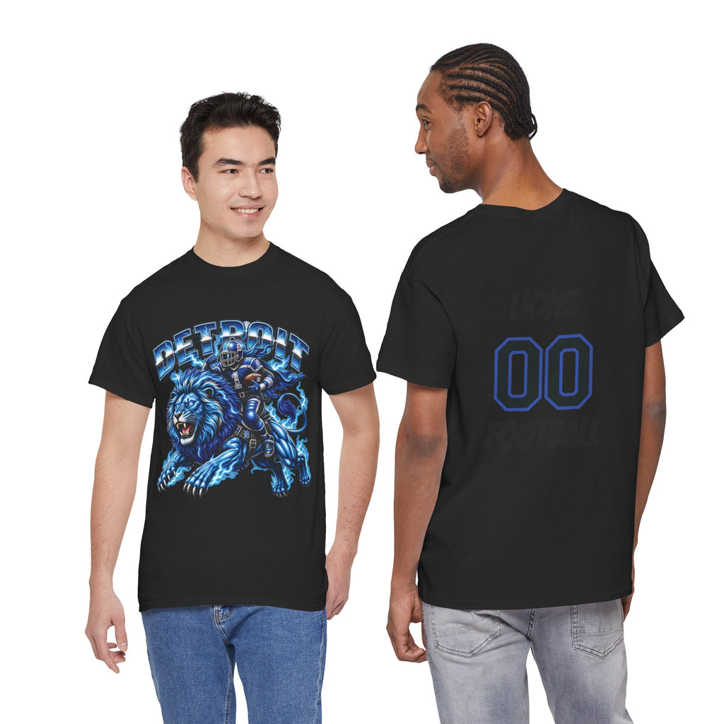 Detroit Lion Rider T-Shirt | Football Team Graphic Tee, Blue Mascot