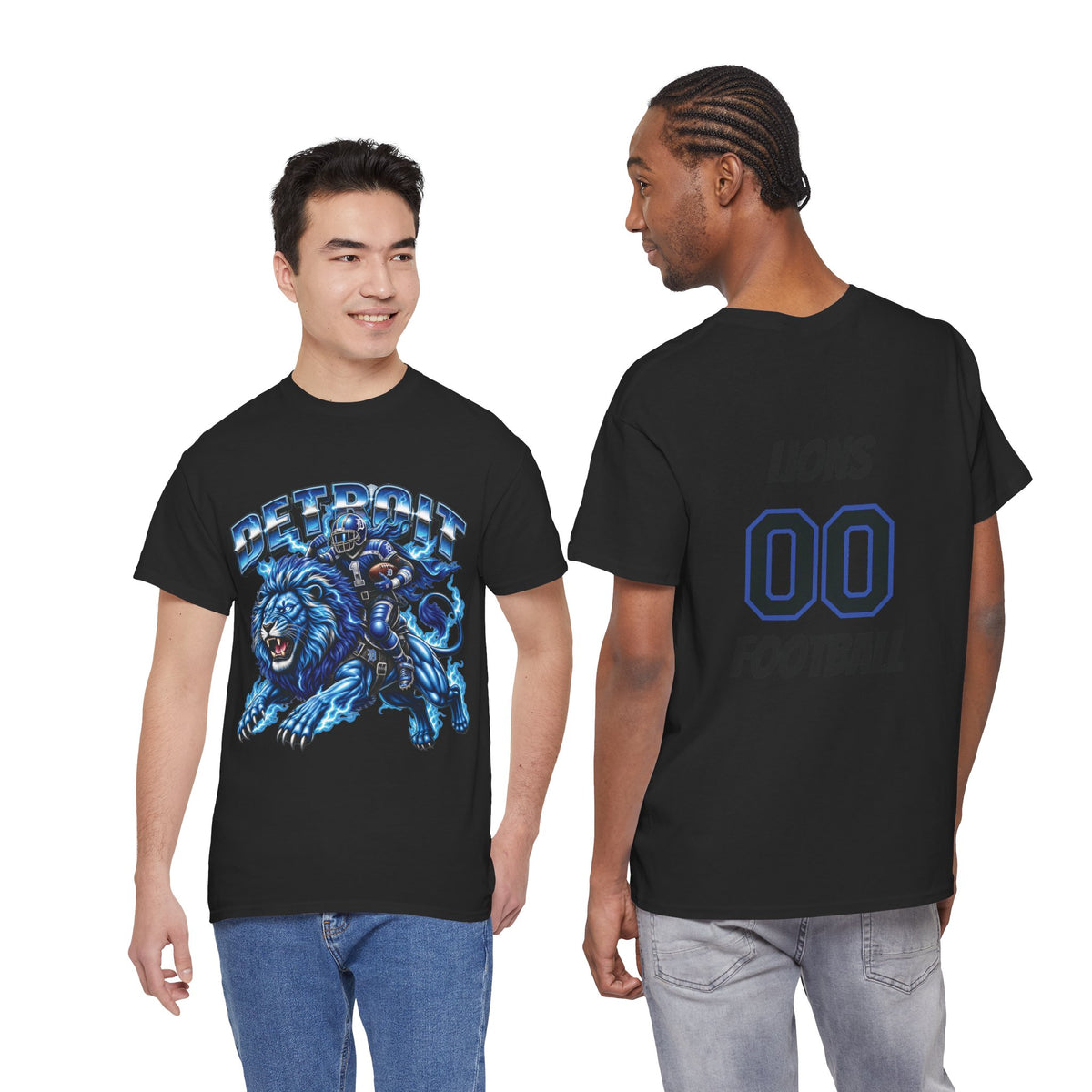 Detroit Lion Rider T-Shirt | Football Team Graphic Tee, Blue Mascot