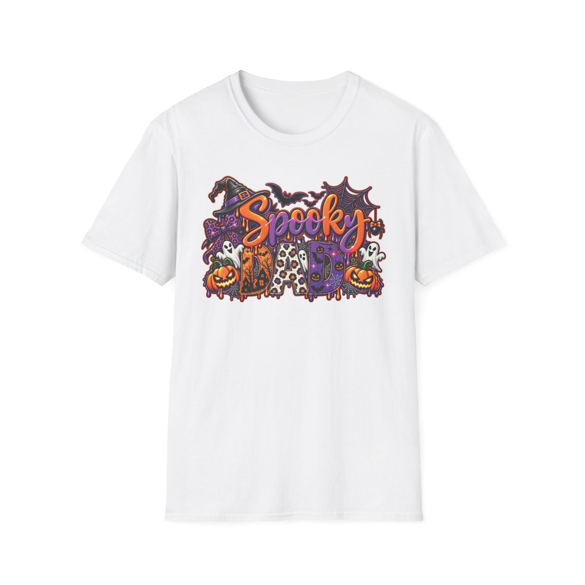 Spooky Dad Halloween Haunted House T-Shirt | Pumpkin Ghosts Witch Hat
