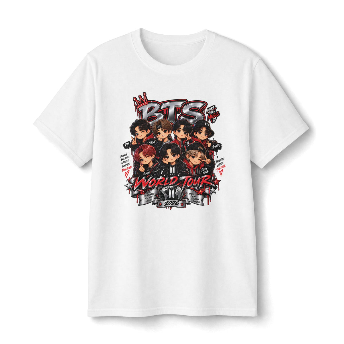 BTS K-Pop Band Cartoon Collage Tee | World Tour Graphic T-Shirt