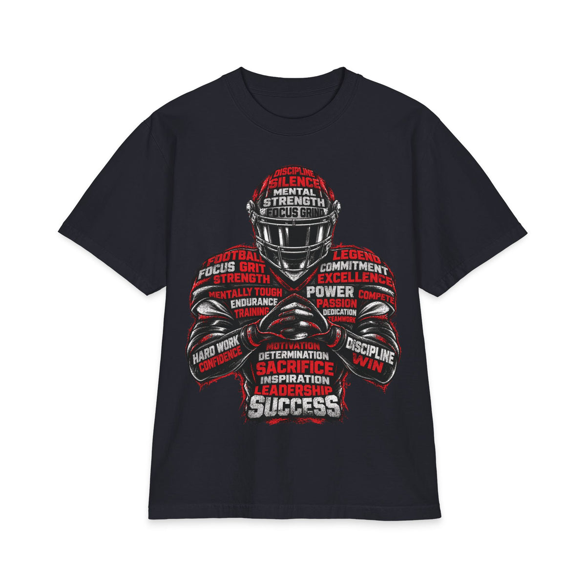 Motivational Football Helmet Player T-Shirt | Sports Words Typography, Power, Success