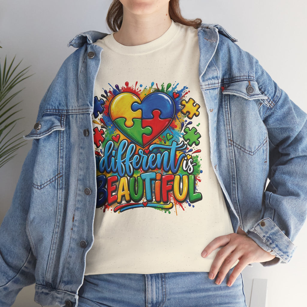 Different Is Beautiful Autism Puzzle Heart T-Shirt | Neurodiversity Awareness Tee