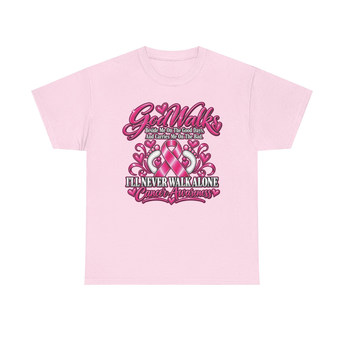 Breast Cancer Awareness Ribbon Tee | I'll Never Walk Alone, God Walks