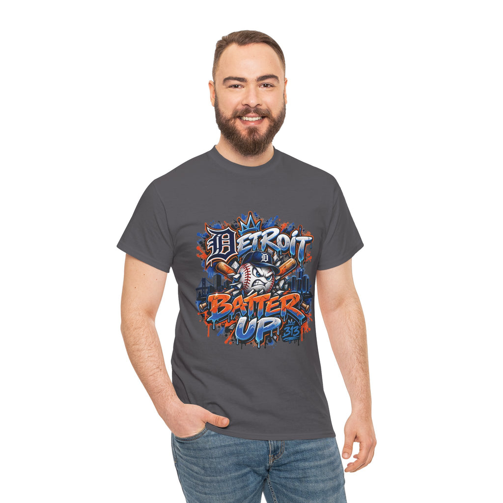Detroit Batter Up T-Shirt | Baseball City Skyline Tee