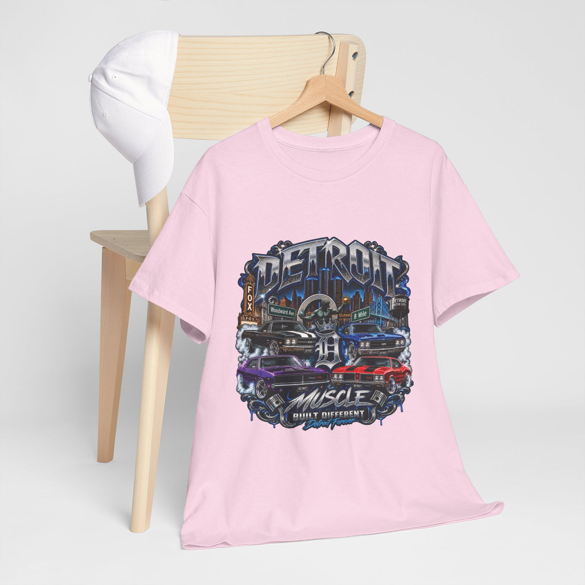 Detroit Muscle Car Tee | Vintage Hot Rod Illustration, Garage Scene