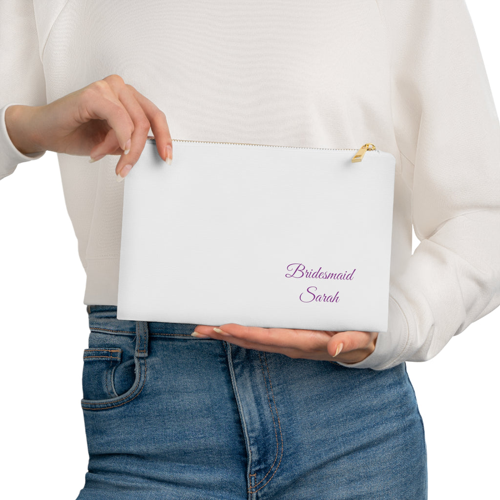 Custom Bridesmaid and Name Cosmetic Bag | Personalized Wedding Makeup Pouch