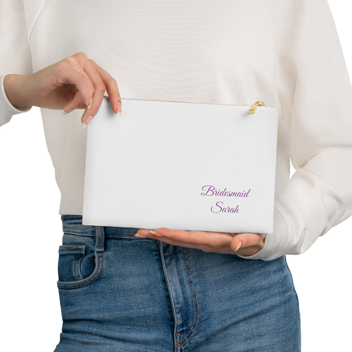 Custom Bridesmaid and Name Cosmetic Bag | Personalized Wedding Makeup Pouch