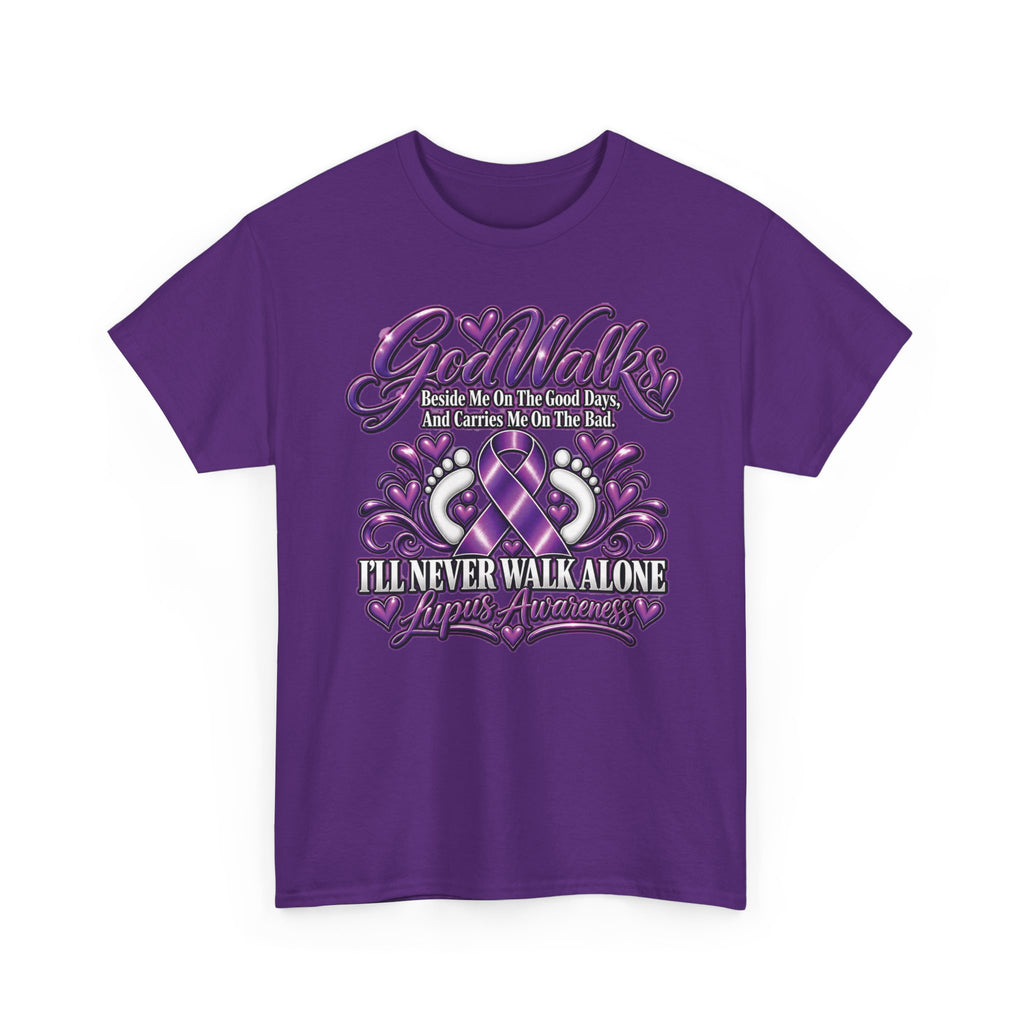 Never Walk Alone Lupus Ribbon Tee | Purple Awareness Ribbon, Support Shirt