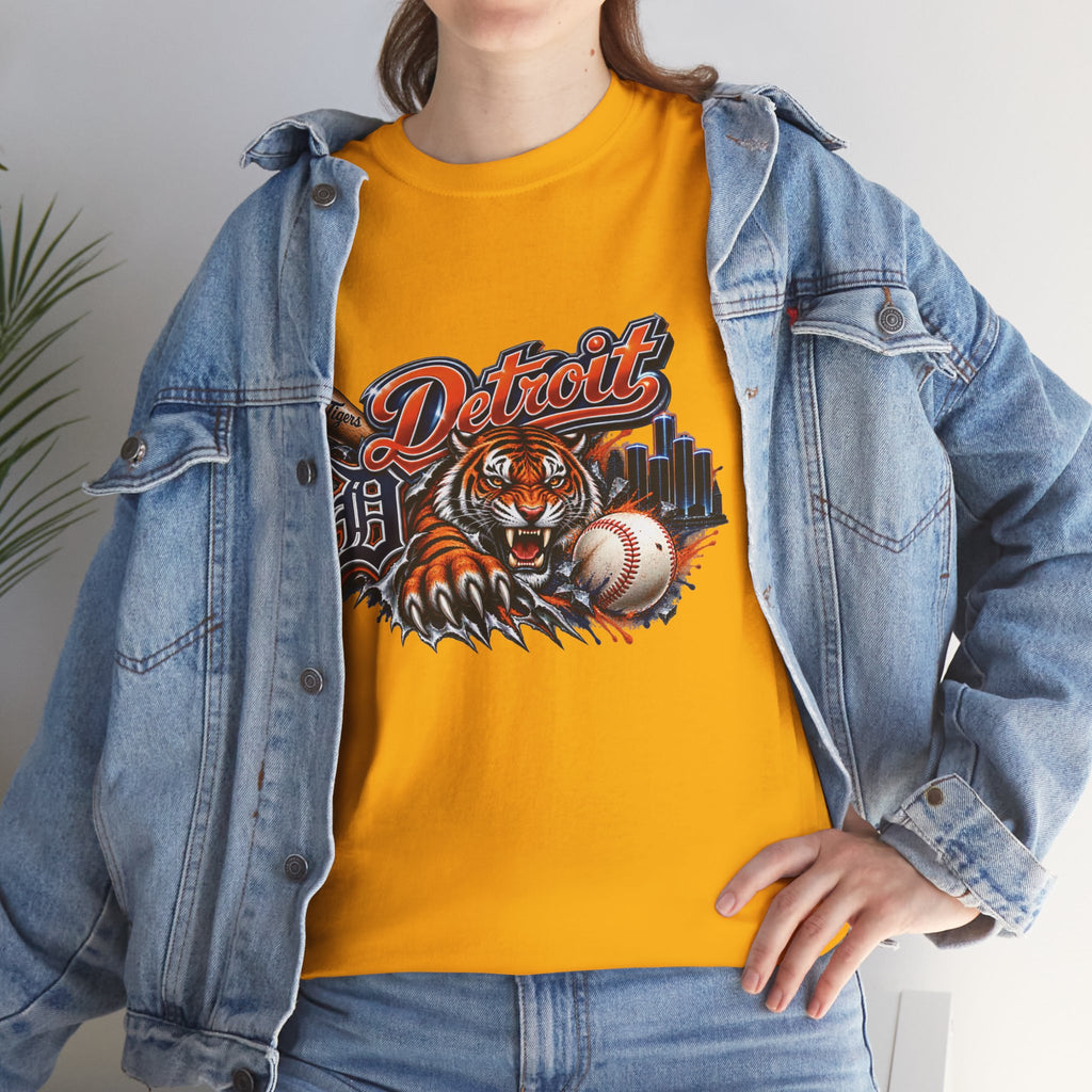 Detroit Tiger Baseball T-Shirt | Detroit skyline, claw marks