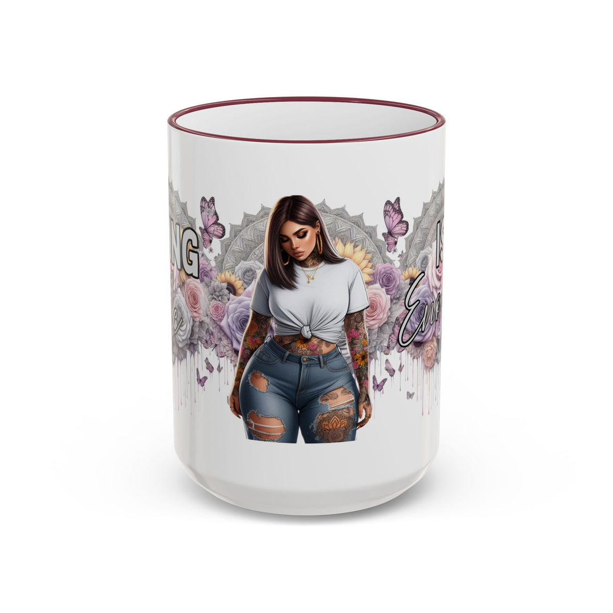Curvy Tattooed Woman Illustration Mug | Accent Rim & Handle
