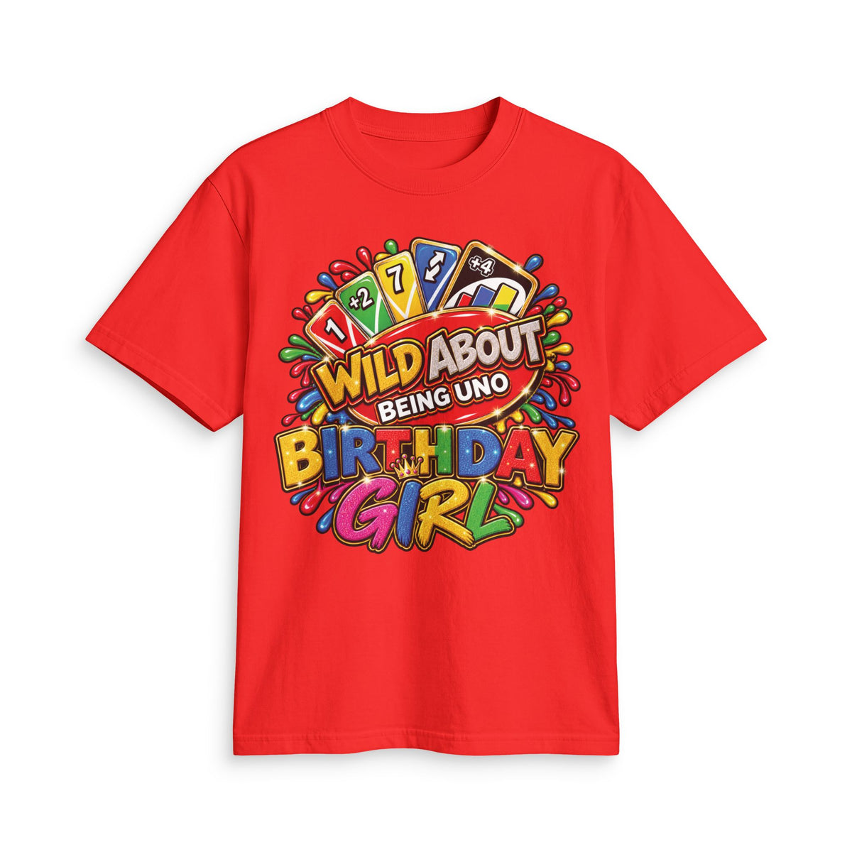 Wild About Being UNO Birthday Girl T-Shirt | Colorful Card Game Design