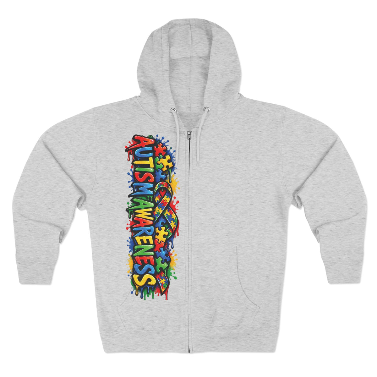 Autism Awareness Puzzle Heart Zip Hoodie | Colorful Awareness Design