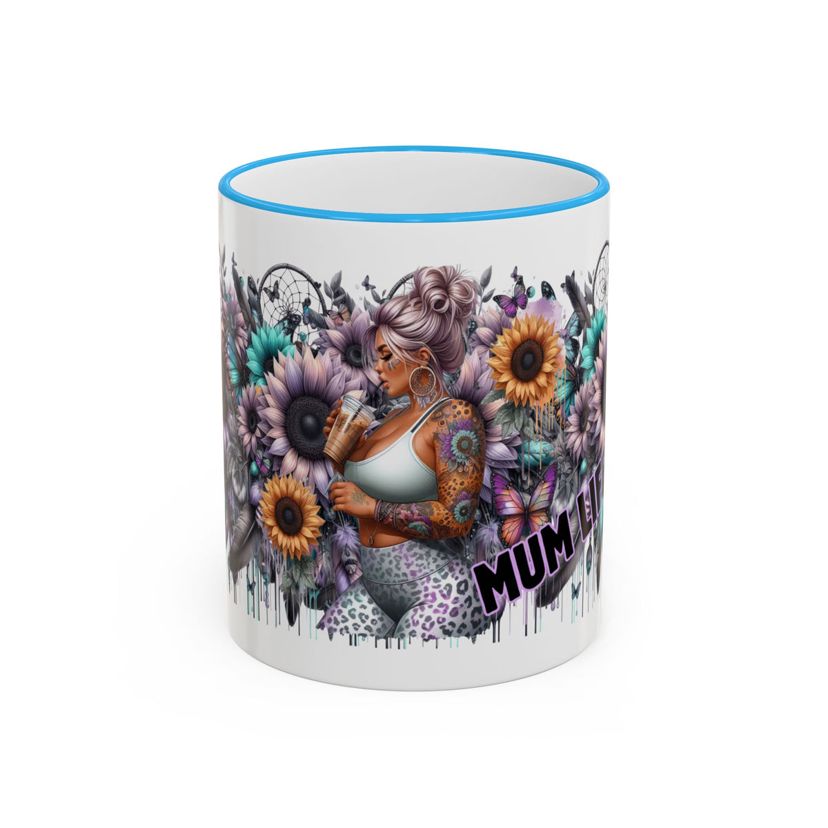 Tattooed Floral Skull Mum Mug | Accent Rim & Handle Ceramic Mug