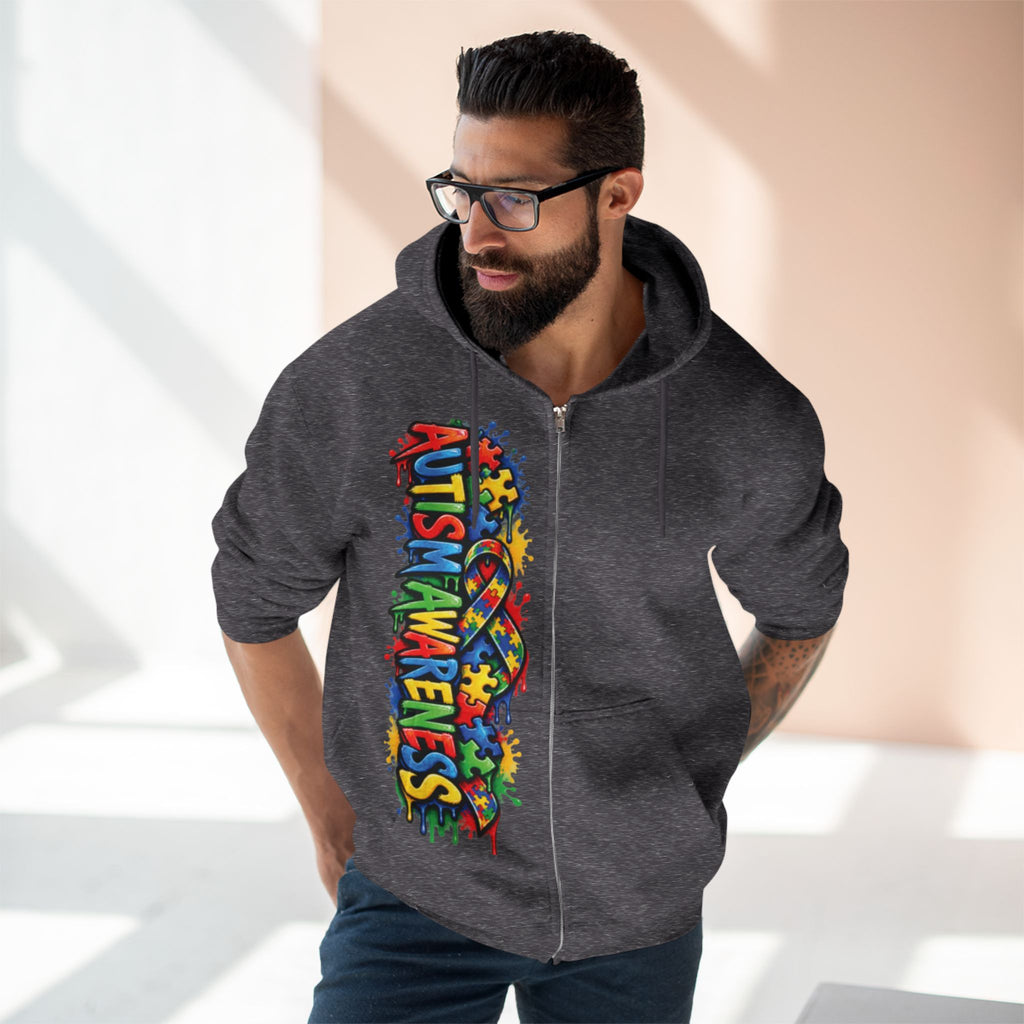 Autism Awareness Puzzle Heart Zip Hoodie | Colorful Awareness Design